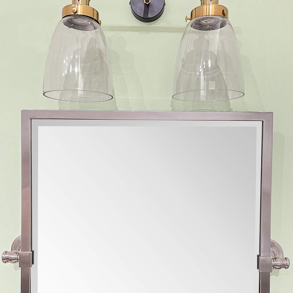 Pivot Mirror Brushed Nickel Tilt Rectangle Bathroom Mirror Tilting Metal Framed Beveled Vanity Mirrors, Overall 23.9