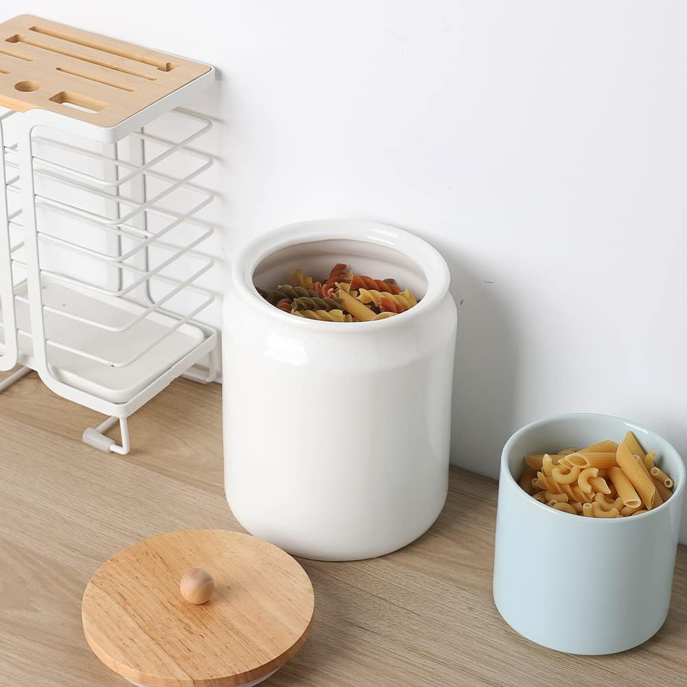 Fl oz Ceramic Kitchen Canisters, Porcelain Food Storage Jar with Airtight Seal Wooden Lid, Home Container Serving - Set of 28
