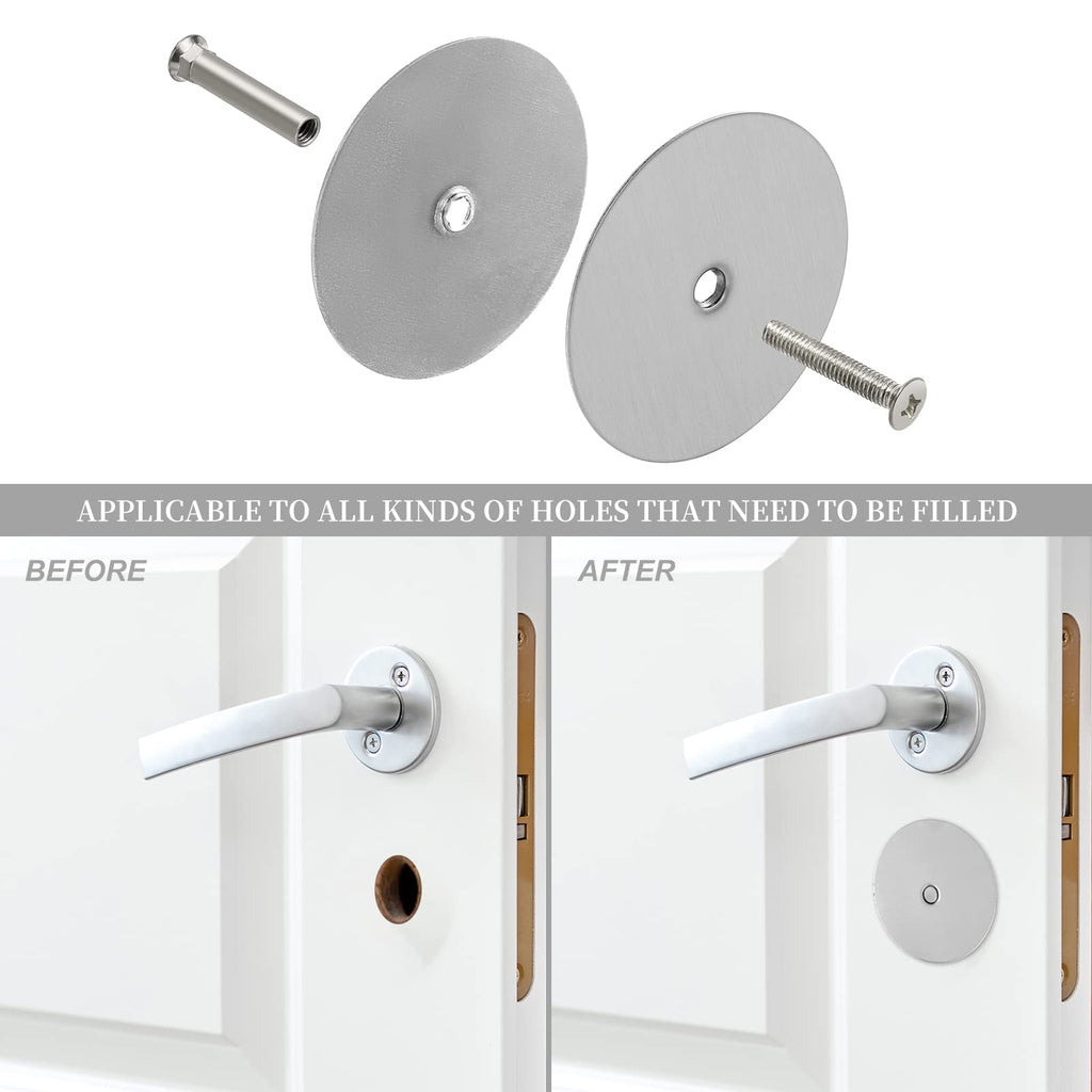 2 Pack Door Hole Cover Plate Brushed Satin Nickel Deadbolt Cover Plate 2 5/8" Diameter Round Door Knob Hole Filler