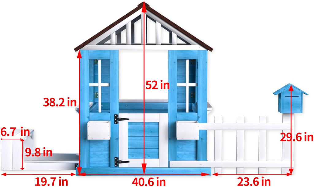 Playhouse for Kids Wooden, Play House for Kids Ages 3-8,with Play Kitchen, Half Door, Windows (Blue)