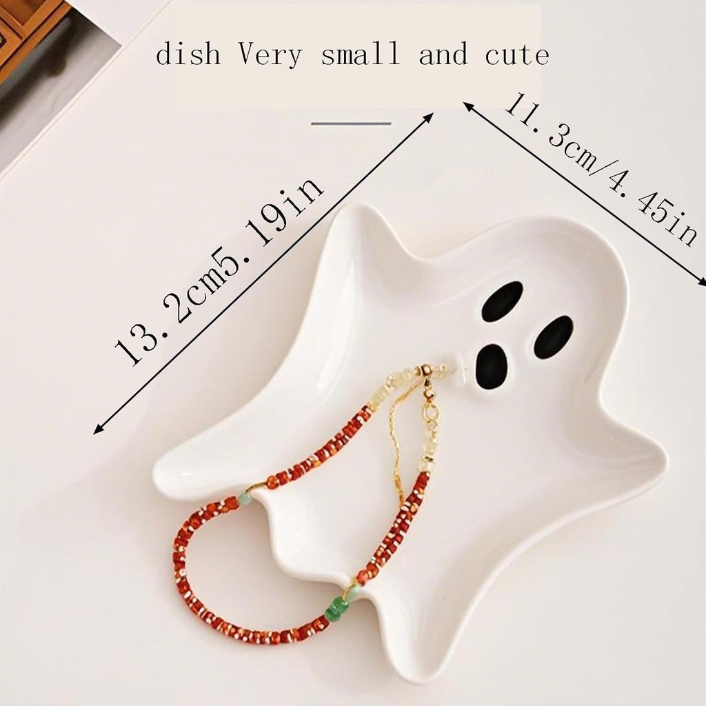 Jewelry Dish Tray for Women,Cute Ghost Ceramic Tray Jewelry Storage Tray,Small Decorative Trinket Dish for Suitable