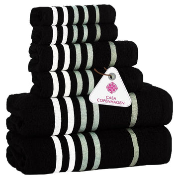 Exotic 6Pcs 100% Egyptian Cotton Large Designer Towels Gift Set- Dark Black - 2Bath 2Hand 2Washcloths, Bath