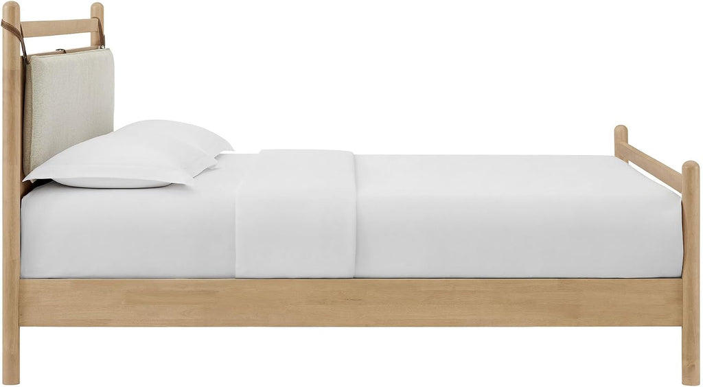 Leni Queen Size Wood Platform Bed Frame in Light Oak Heathered Ivory