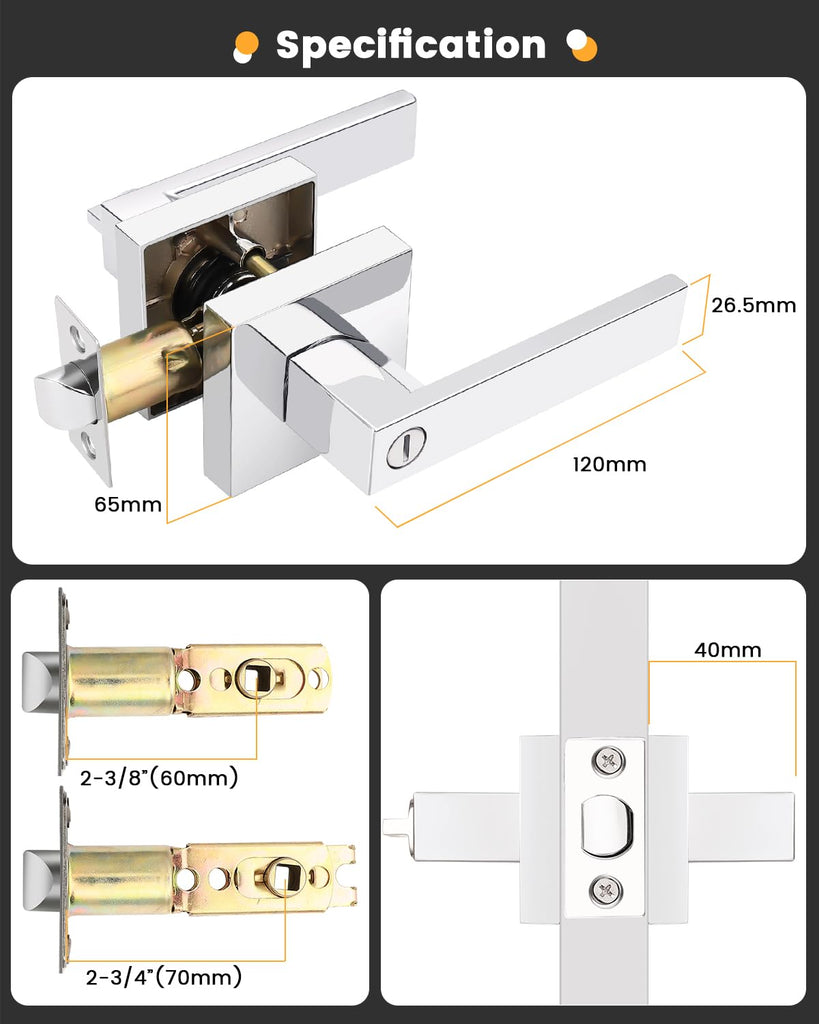 Polished Chrome Bed/Bath Levers Square Privacy Locks 5 Pack