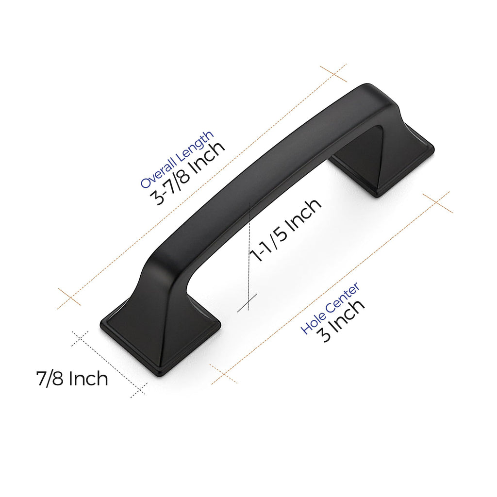Matte Black Square Foot Arch Cabinet Pulls 3 Inch 30 Pack