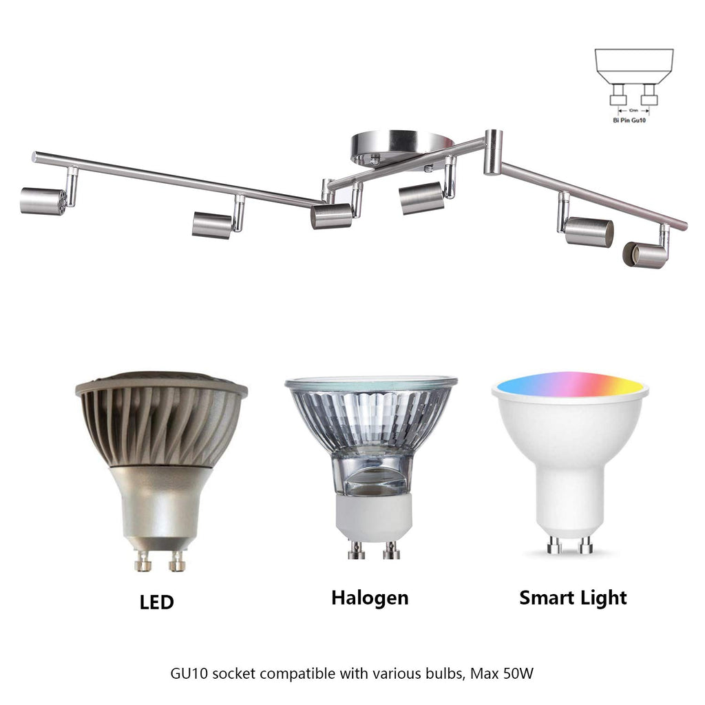 Adjustable Dimmable Track Lighting Kit, Flexible Foldable Arms,Satin Nickel Kitchen,Hallyway Bed Room