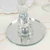 Crystal 5-Arm Candelabra Taper Candle Holder with Hanging Prisms & Round Mirror Base - Faceted Cut Glass Design - 14"