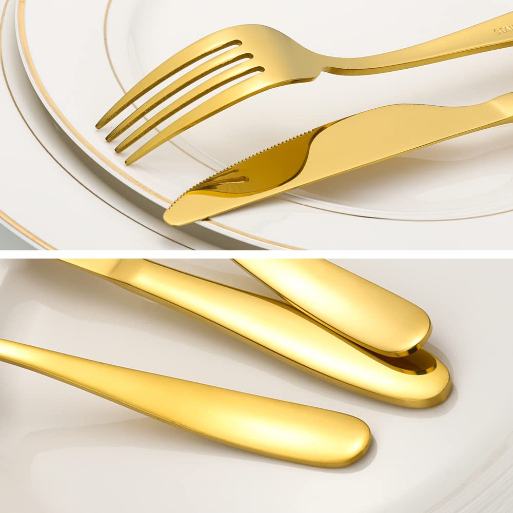 60-Piece Gold Silverware Set, Stainless Steel Flatware Set for 12, Kitchen Utensils cutlery with Titanium Golden