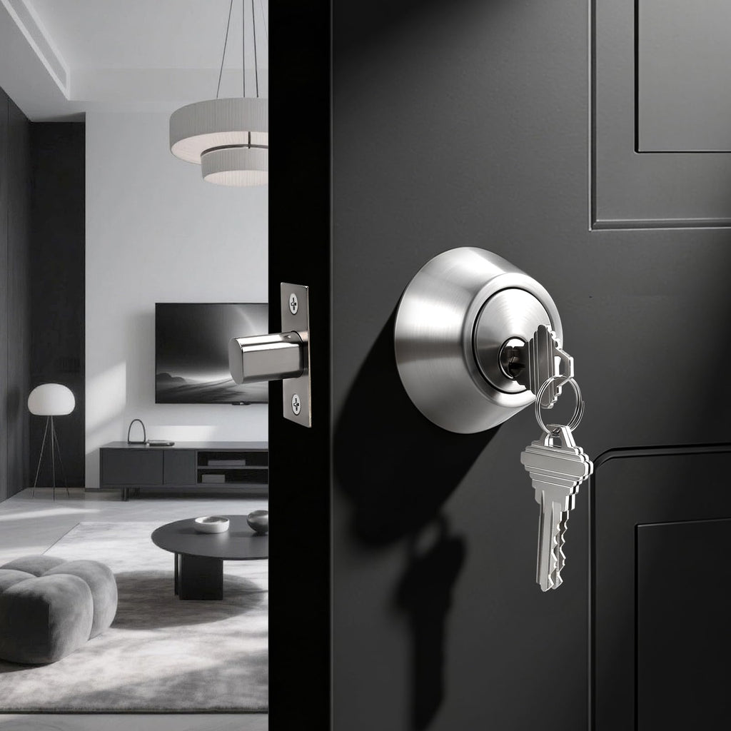 1 Pack Satin Nickel Double Cylinder Deadbolt Lock Set, Keyed Two Sides Door Lock for Exterior and Interior Door