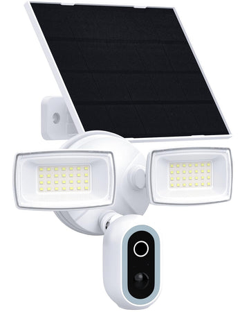 Solar Floodlight Camera Outdoor, 2K Security Camera with Dual Lights, 24/7 Recording, PIR and Motion Alerts