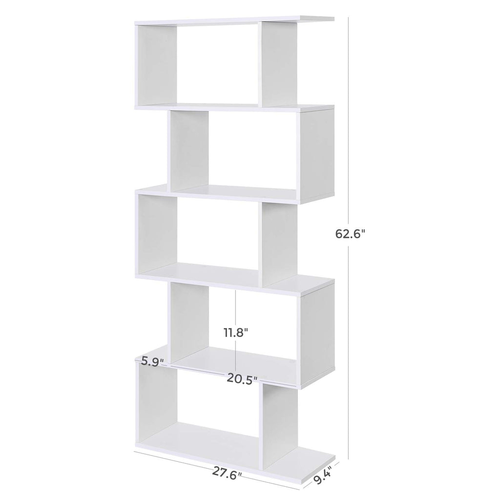 Wooden Bookcase, Display Shelf and Room Divider, Freestanding Decorative Storage Shelving, 5-Tier Bookshelf, White
