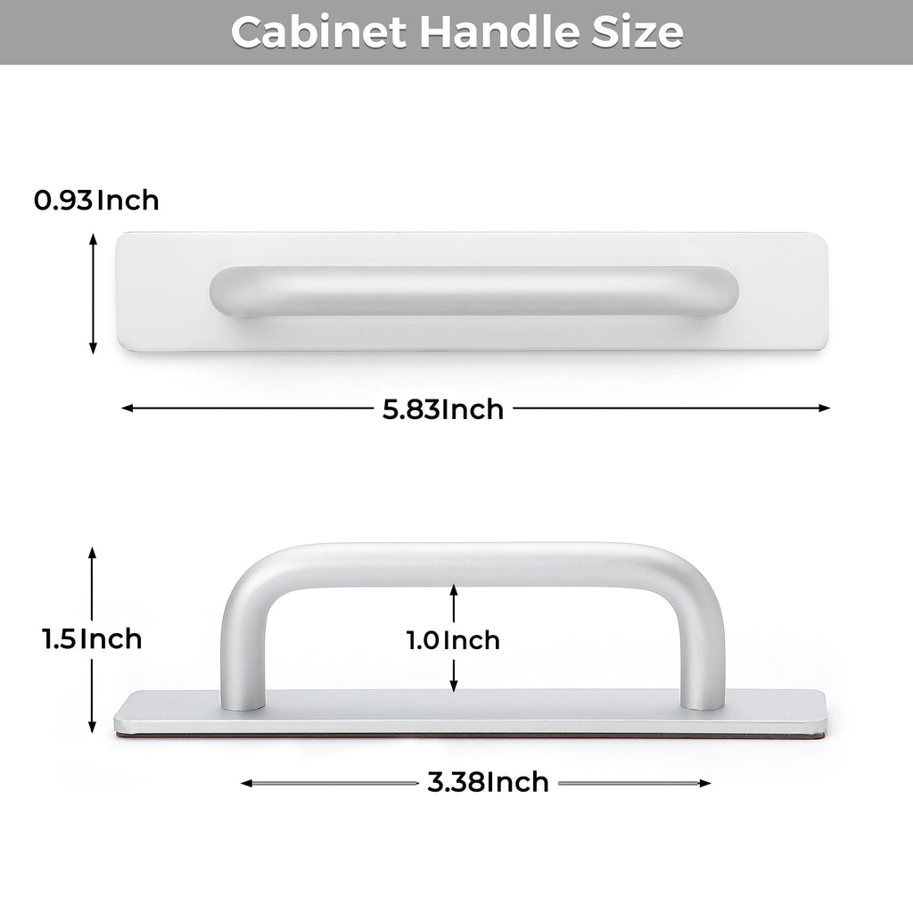 2 Pack Adhesive Handles Self Stick Instant Cabinet Handles 5.83", Silver