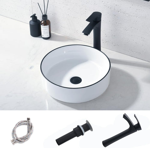 Round Vessel Sink with Faucet and Drain Combo