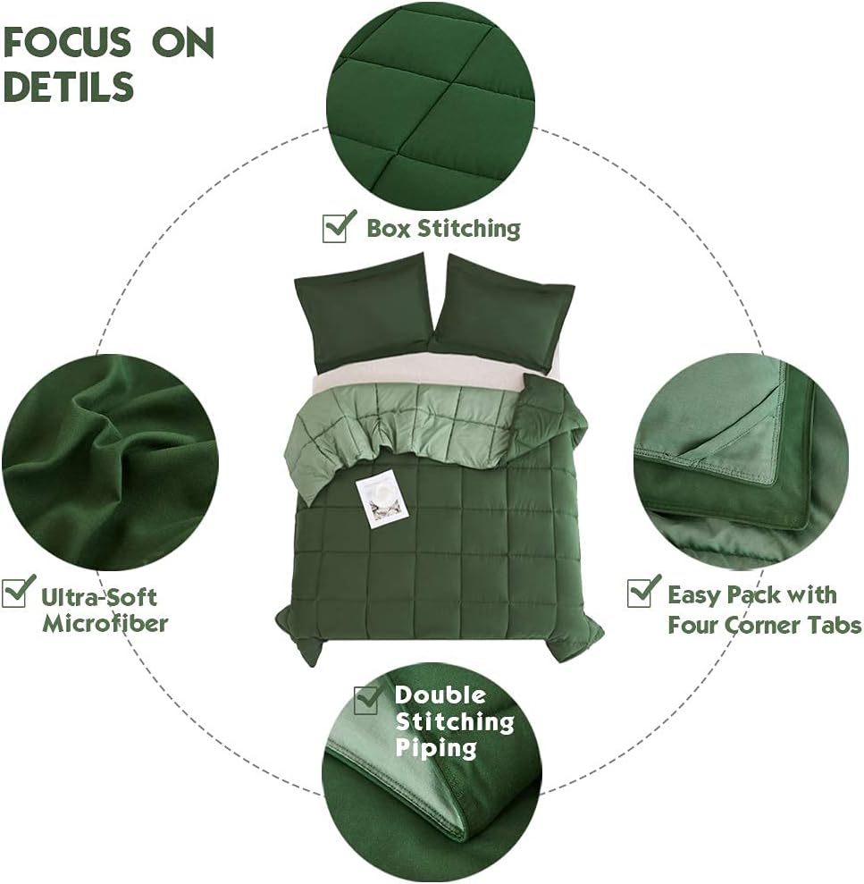 3pc Green King Comforter Set -All Season Reversible Down Alternative Comforter Bedding Comforter -Quilted Duvet Insert