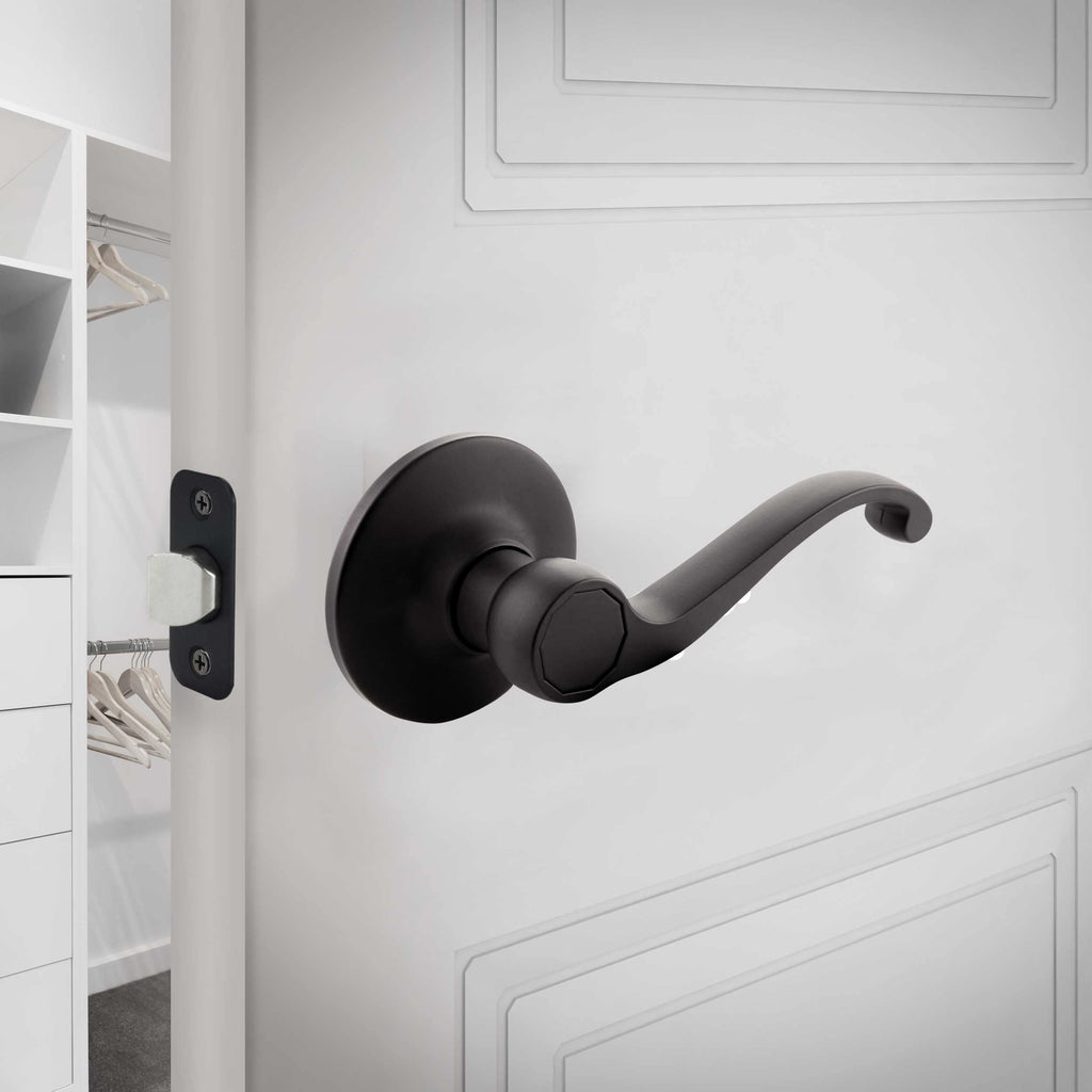 Scroll Passage Door Lever, Matte Black