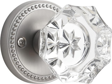 Door Knob Brushed Nickel Passage Crystal Glass Interior 1 Pack