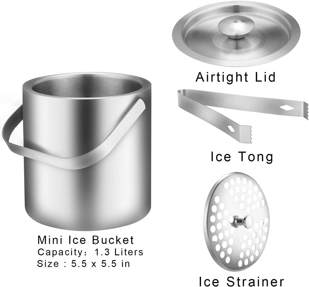 Mini Ice Bucket Portable Double Wall Ice Bucket with Tong