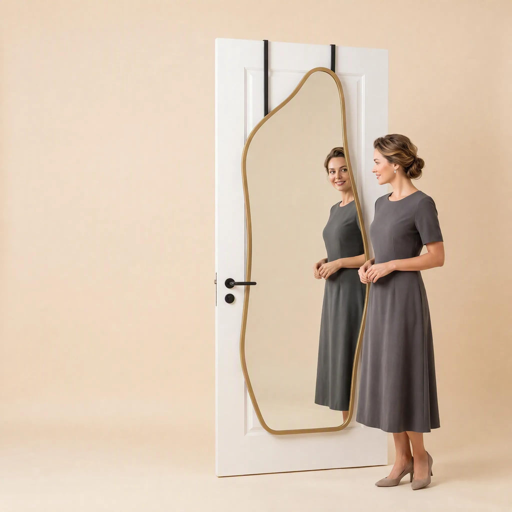 16" x 48" Irregular Dolphin Full Length Over Door Mirror Gold