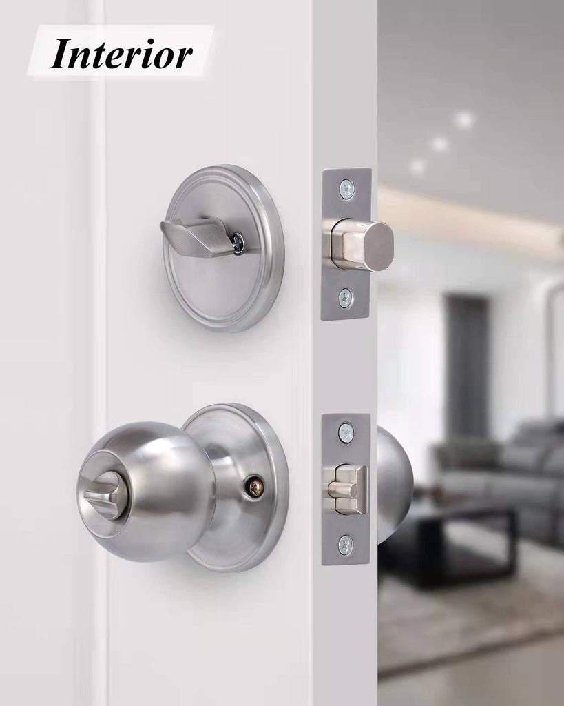 4 Sets) All Keyed Same Entry Door Knob and Single Cylinder Deadbolt Combo Set, Satin Nickel Exterior Door Knobs with