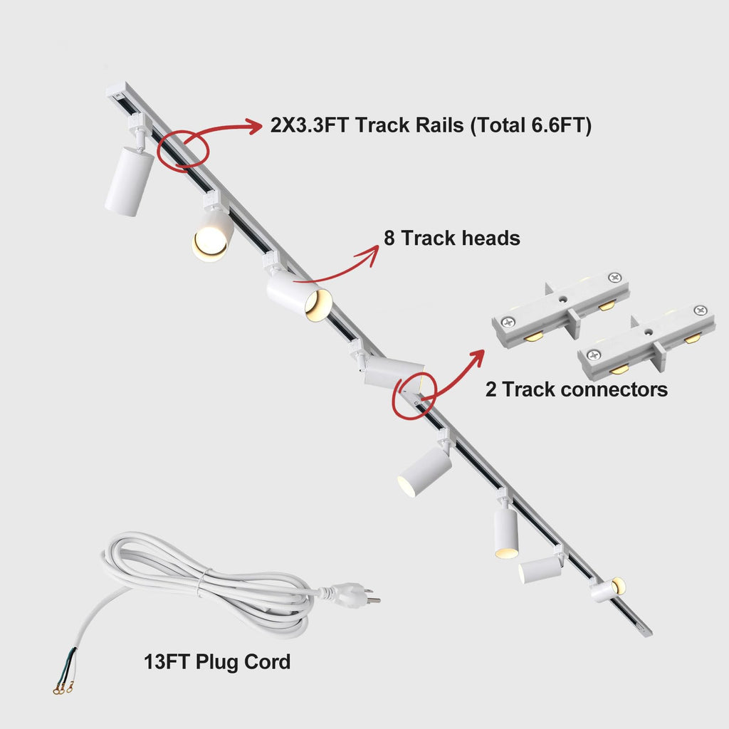 Plug in Track Lighting with Power Cord, 8-Light GU10 Track Lighting Kit with 6.6FT H Type Track Lighting Rails