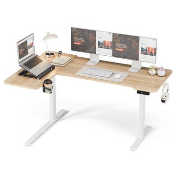 L Shaped Electric Standing Desk, 59x40 Reversible, Oak