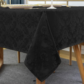 Black Tablecloth Rectangle 60x120 Inch Floral Jacquard