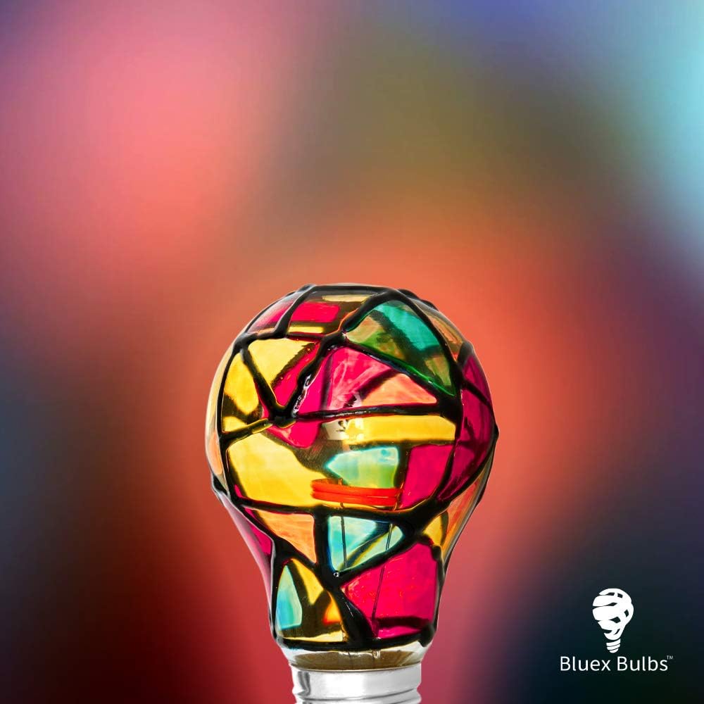 2 Pack LED Stained Glass Light Bulb A19 2W (25W Equivalent) E26 Base Painted Night Light Mosaic Party Light Bulb
