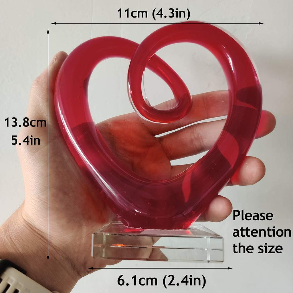 5'' Tall Art Glass Red Heart Sculpture Centerpiece Party Home Decoration
