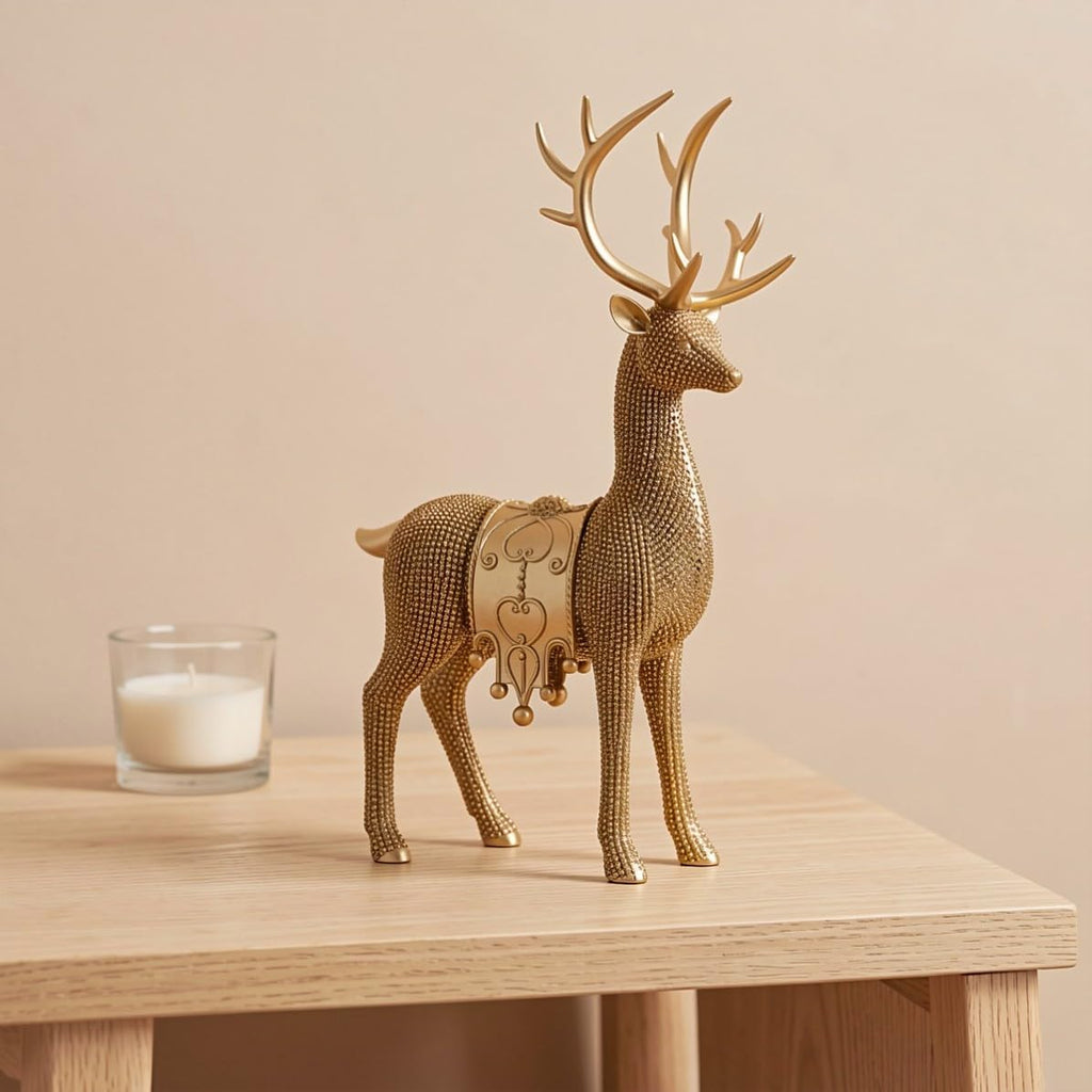 Xmas Deer Statue Set Decoration, Golden Resin