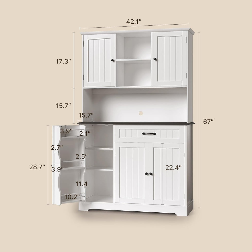 Tall Kitchen Storage Cabinet with Door and Shelves White and Black | Kitchen Pantry Cabinet with Storage 67" Large