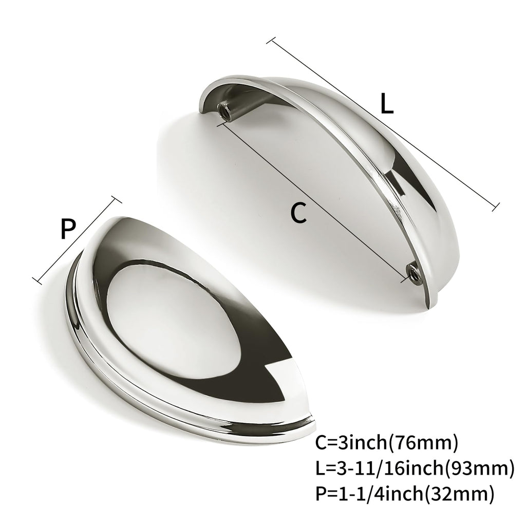 2 Pack 3" Drawer Pulls Polished Nickel Cabinet Cup Pulls Kitchen Hardware Cabinet Handles Drawer Handles Knobs 3 inch