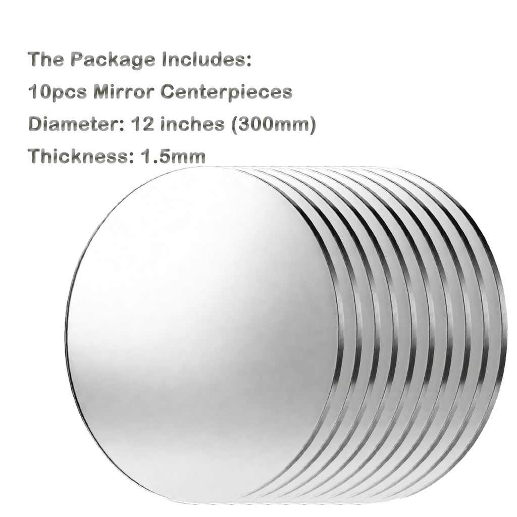 10 Pcs 12 Inch Mirror Centerpieces Charger Plates Decorative Trays Thickness 1.5 mm (Silver)