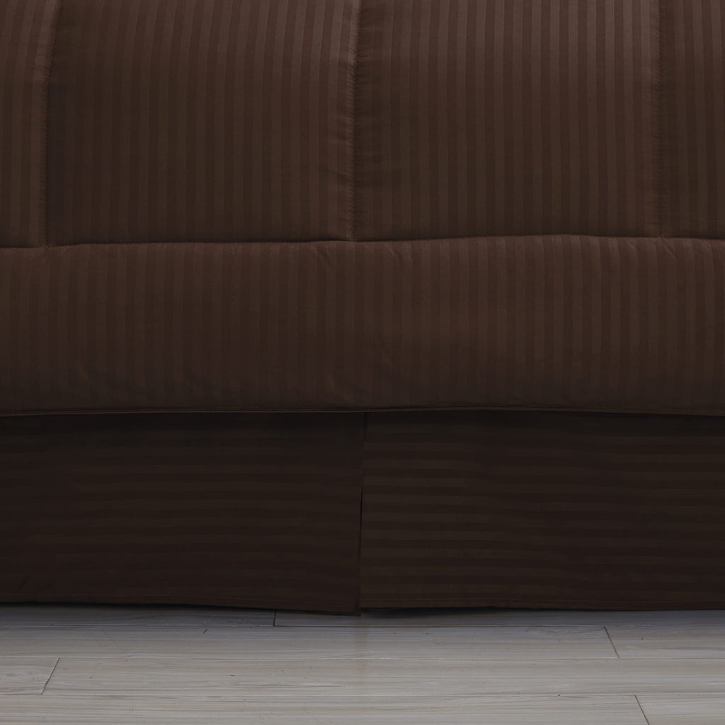 8 Piece Comforter Set Bag with Dobby Stripe Design, Bed Fitted, 1 Flat Sheet, 2 Pillowcases, 2 Shams, Chocolate