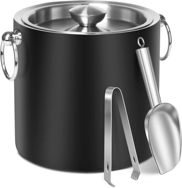 Ice Bucket with Lid & Tong- Well Made Insulated Stainless Steel Keep Ice Frozen Longer