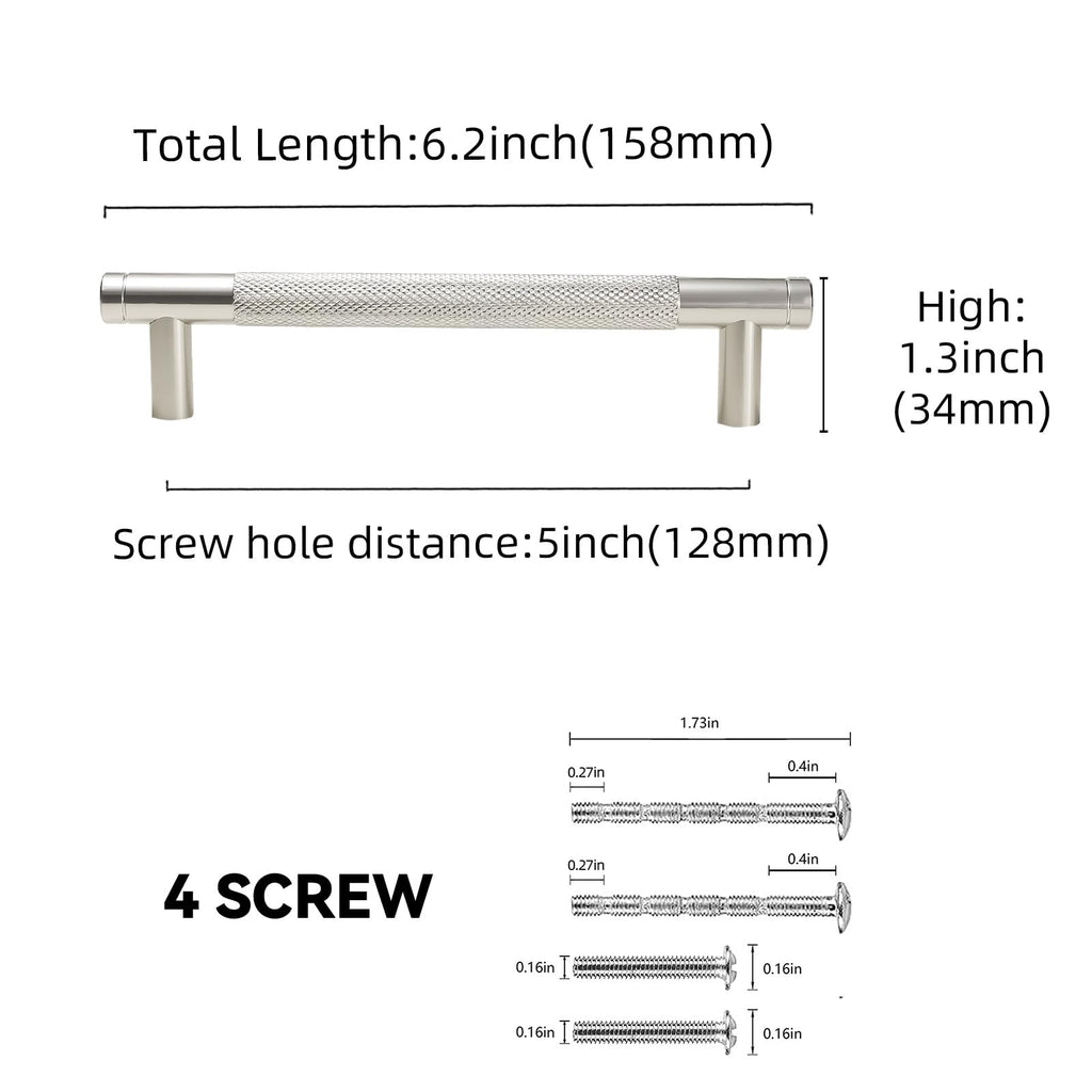 10 Pack 5Inch Brushed Satin Nickel Kitchen Cabinet Handles Knurled Cabinet Pulls Drawer Pulls Kitchen Hardware