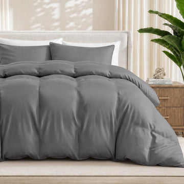 100% Rayon Made from Bamboo Duvet Cover Set (Queen, Grey)