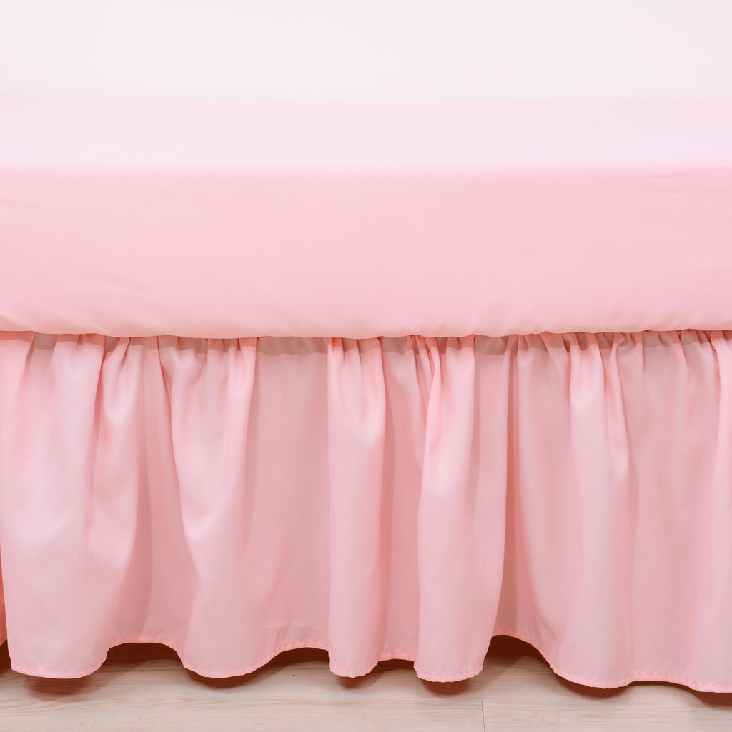 3 Pieces Crib Bedding Set for Girls,Pink Solid Ruffle
