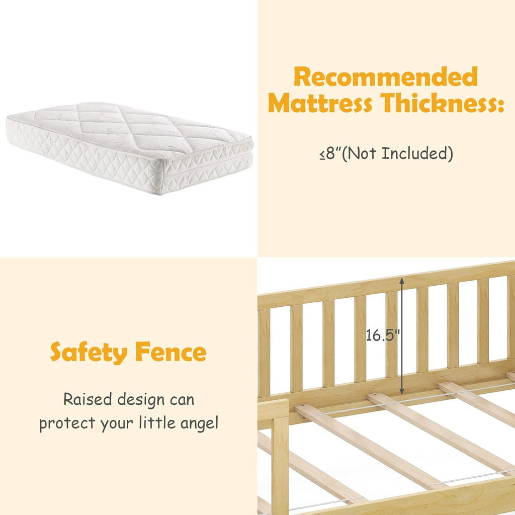 Tw Bed with Drawers, Wooden Bed Frame with Cube Storage & Fence Rails, Montessori Beds for Kids Boys, Girls