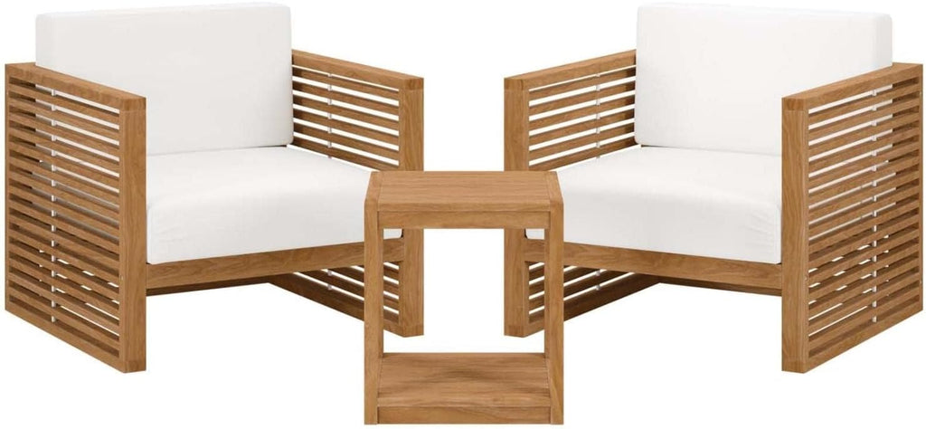 Carlsbad 3-Piece Teak Wood Outdoor Patio Set in Natural/White