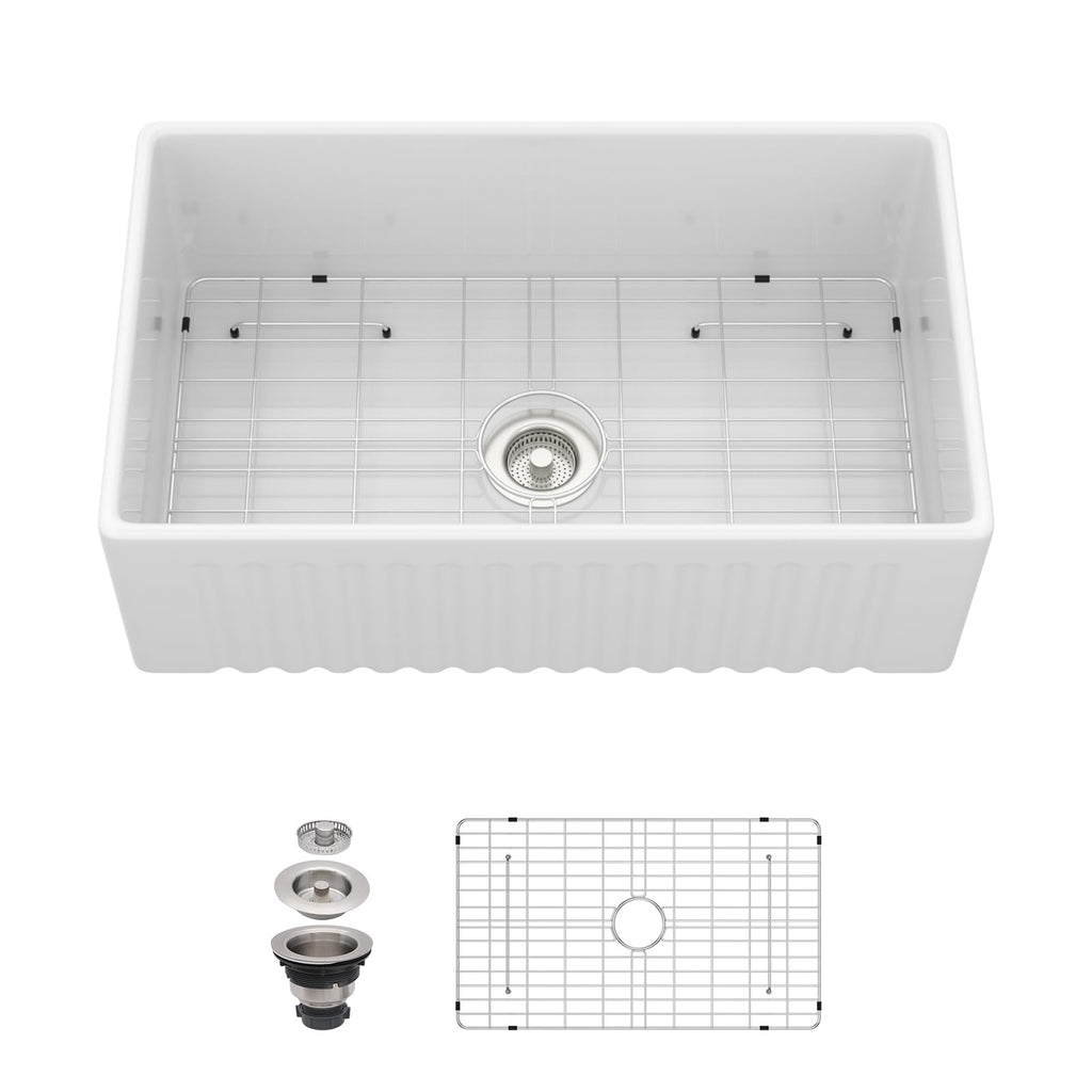 30 Inch White Farmhouse Sink 30x18 Fireclay Single Bowl Apron Front Kitchen Sinks Undermount Installation Ceramic