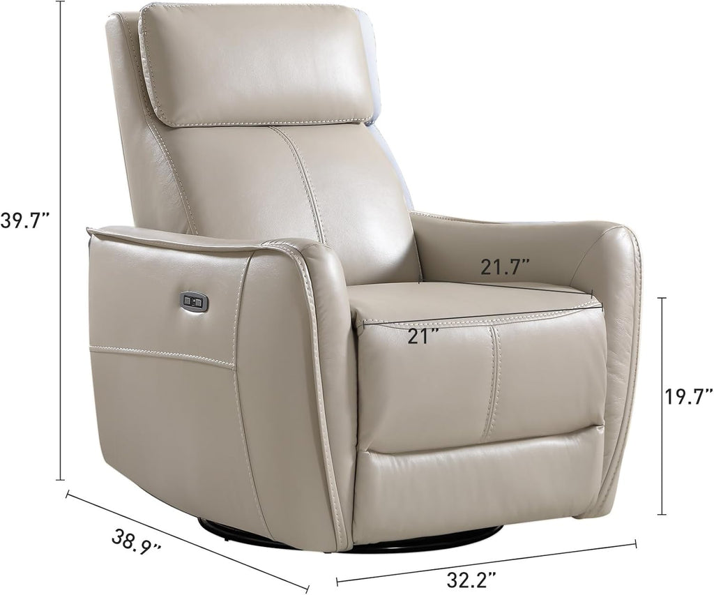 Power Swivel Rocker Recliner Chair with USB Port, Wide Seat, Head & Lumbar Support, Upholstered Glider Chair , Silver