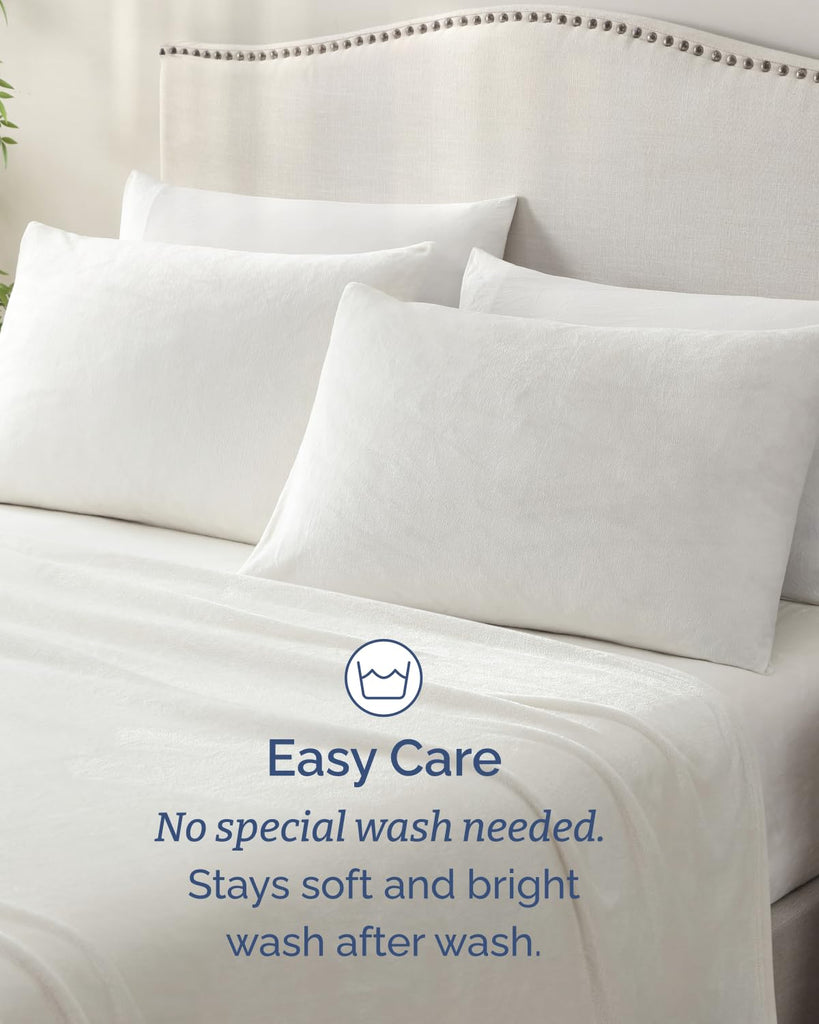 Fleece Sheets Queen Size Set - 4-Piece Velvet Flannel Sheet Set - Ivory