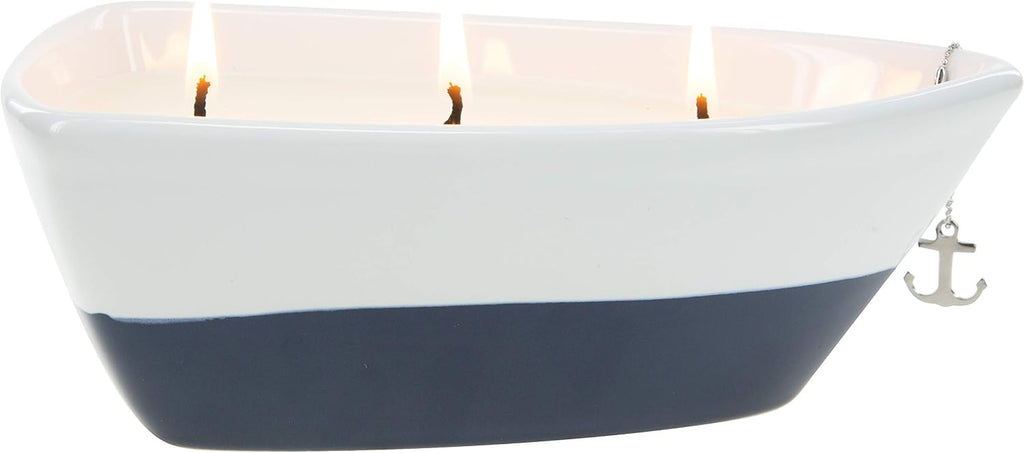 Life is Better 10 Oz Triple Wick Candle in Ceramic Boat Dish, Blue, 67770, 67770, 67770 - Set of 10