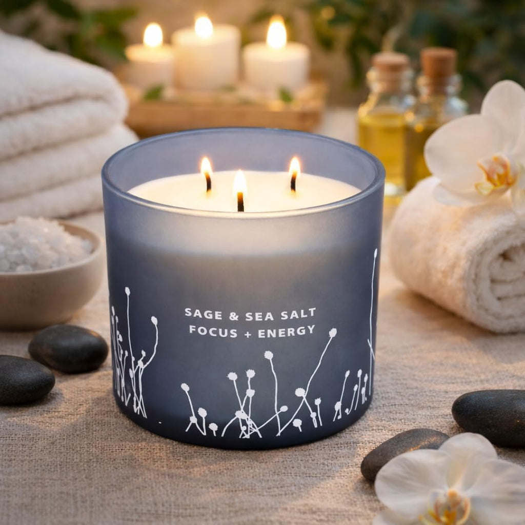 White Sage Sea Salt 3 Wick Candle, Large Soy Scented Candle 14.5oz - Set of 145