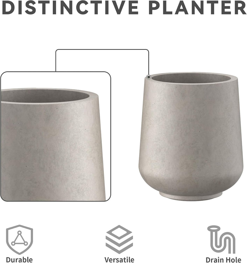 Set of 3 Weathered Concrete Curved Round Planters for Modern Home | Handcrafted, Premium, Durable, All-Weather Cement
