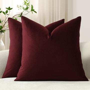 Euro Sham Covers 26x26 Burgundy: Pack of 2 Cozy Soft Velvet Square Modern Luxury Decorative Throw Pillow Cases for