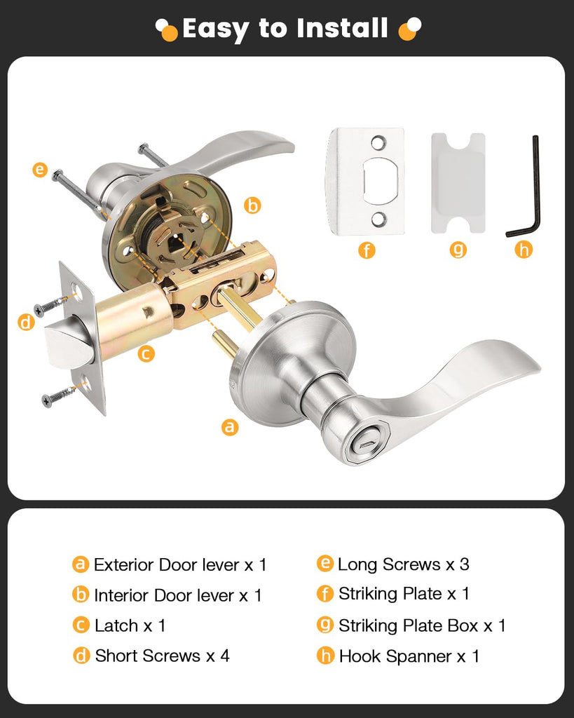 Satin Nickel Interior 8 Pack Door Handles, Privacy Keyless Door Levers for Bed and Bath, Drop/Wave Reversible Brushed