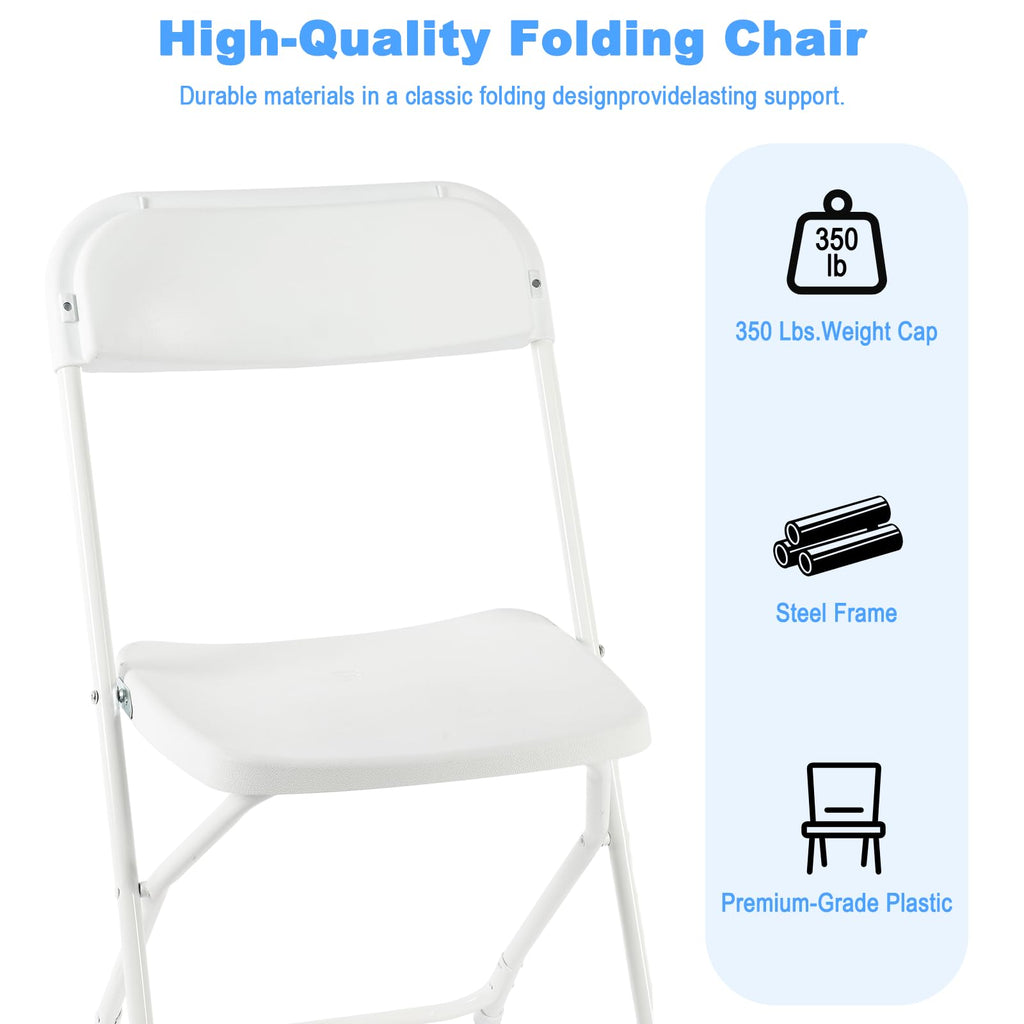 White Folding Chairs 12 Pack, Plastic Folding Chair for Outside, Indoor Outdoor Portable Commercial Seat with Steel