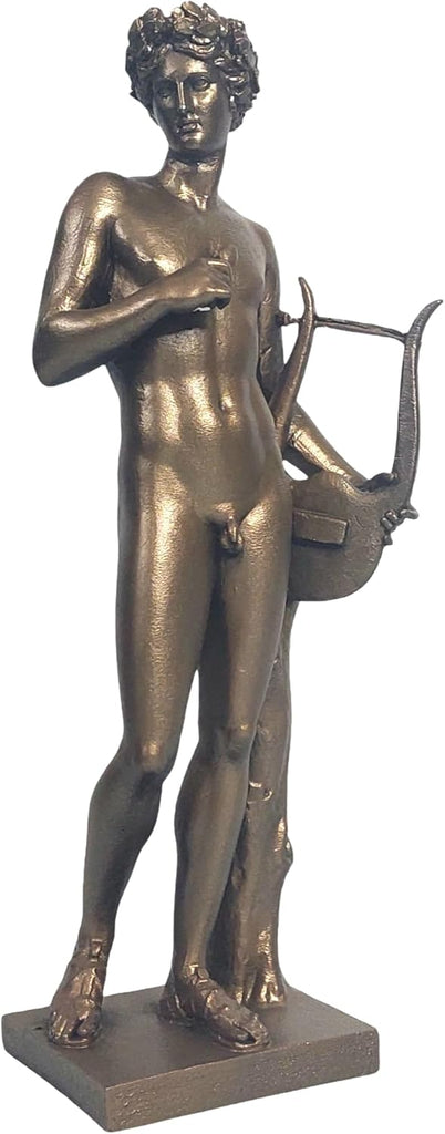 Apollo with Lyre Bronze Finish Alabaster Statue Classical Museum Replica Sculpture