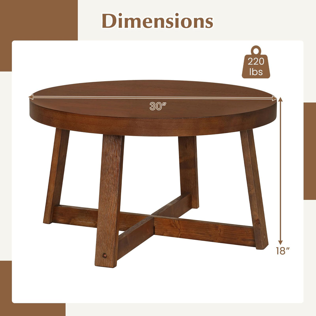Round Coffee Table, 30" Wood Center Table, Walnut